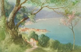 John SHAPLAND (1865-1929) Town on the Italian Coast