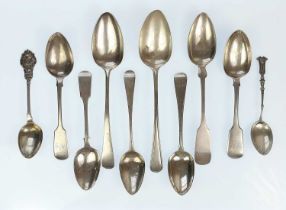 A collection of ten silver spoons.