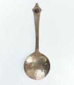 An Arts & Crafts silver spoon set with a Blue John cabochon by Sandheim Brothers.