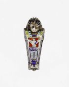 A silver and enamel Egyptian Sarcophagus hinged charm.