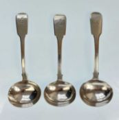 A set of three Victorian silver ladles by Charles Boyton.