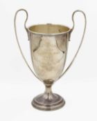 A George V silver twin-handled pedestal lidded trophy by Mappin & Webb.