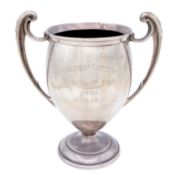 A George VI silver twin-handled pedestal trophy cup by Mappin & Webb.