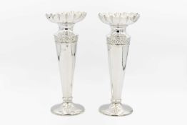 A pair of Edwardian silver vases by S W Smith & Co.