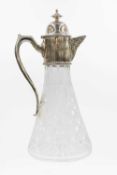 A modern silver mounted cut glass claret jug by Warwickshire Reproduction Silver.
