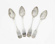 A 19th century silver set of four fiddle pattern teaspoons by W. Miller.