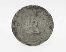 A William III cast metal medallion with a calendar of English Kings.