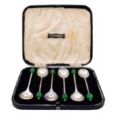 A cased set of six coffee bean spoons by Viner's Ltd.