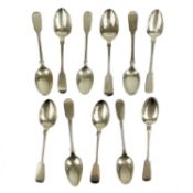 A harlequin set of eleven silver teaspoons by various makers.