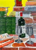 Brian POLLARD (1946) Still Life with Wine and Encyclopedias