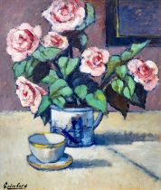 David GAINFORD (1941)  Still Life - Bowl of Pink Roses