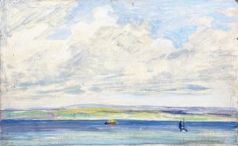 Leonard John FULLER (1891-1973) A Windsurfer And Boat On Calm Waters