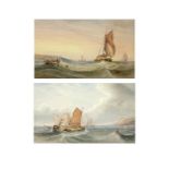 Early 19th C English School Fishing Boats, Choppy Waters