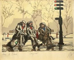 Marcel HARANG (1910-?) Sur le Banc (On The Bench)
