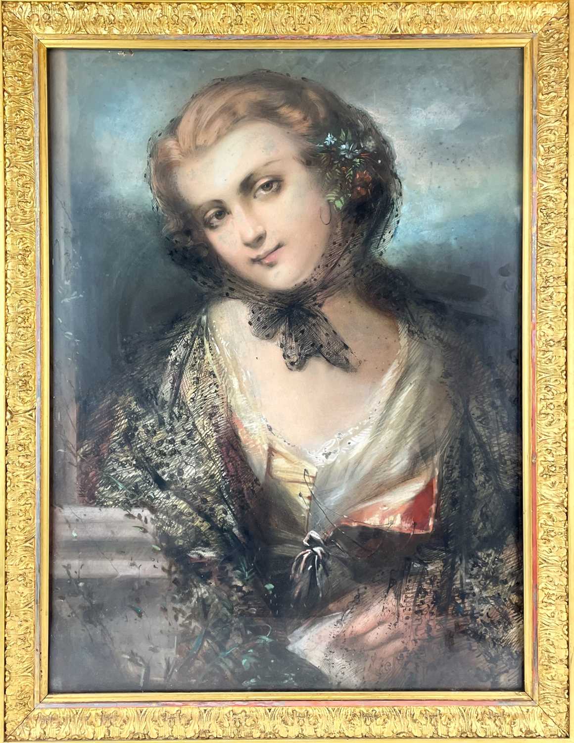 A 19th Century portrait overpainted using pastel - Image 2 of 3