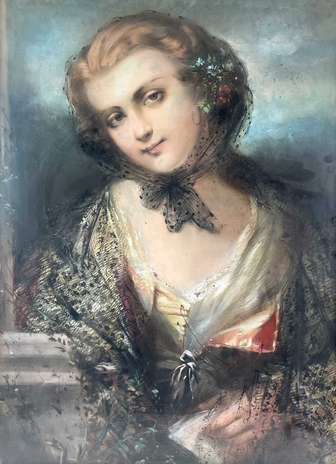 A 19th Century portrait overpainted using pastel