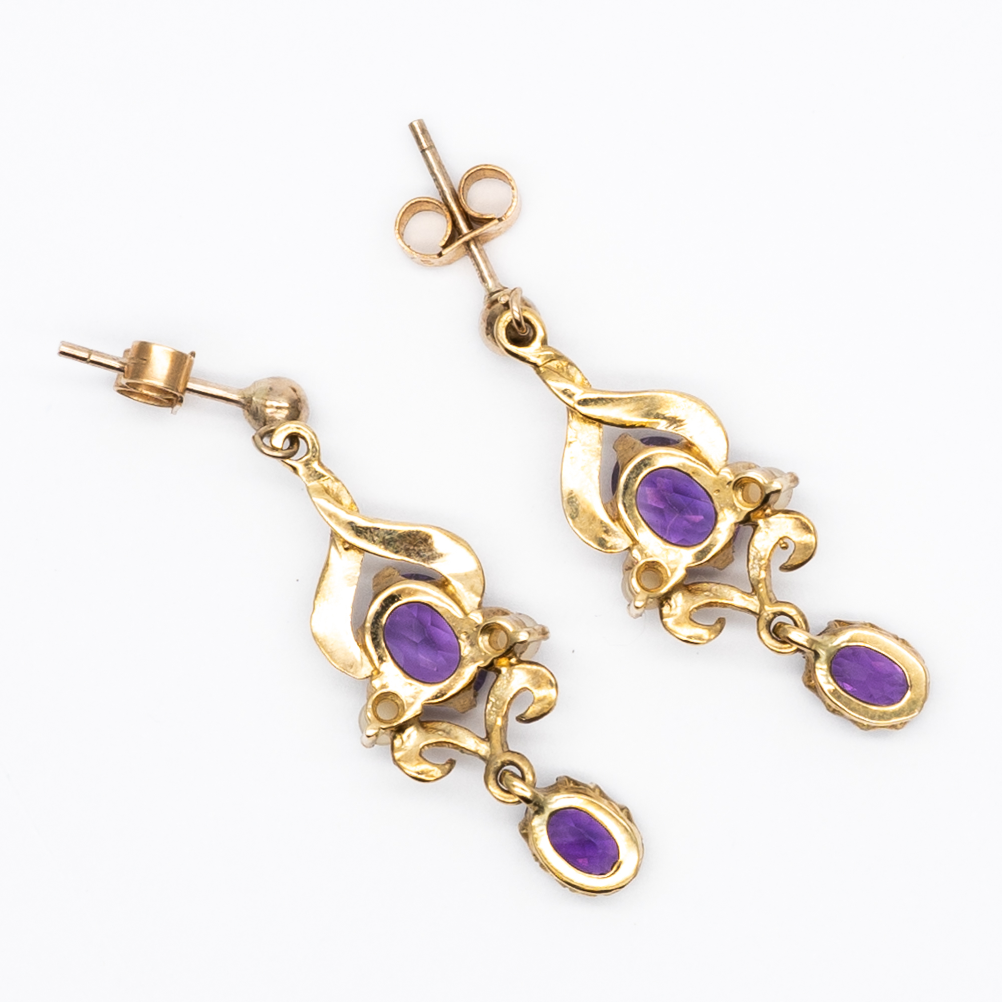 A pair of 9ct yellow gold amethyst and seed pearl drop earrings - Image 2 of 4