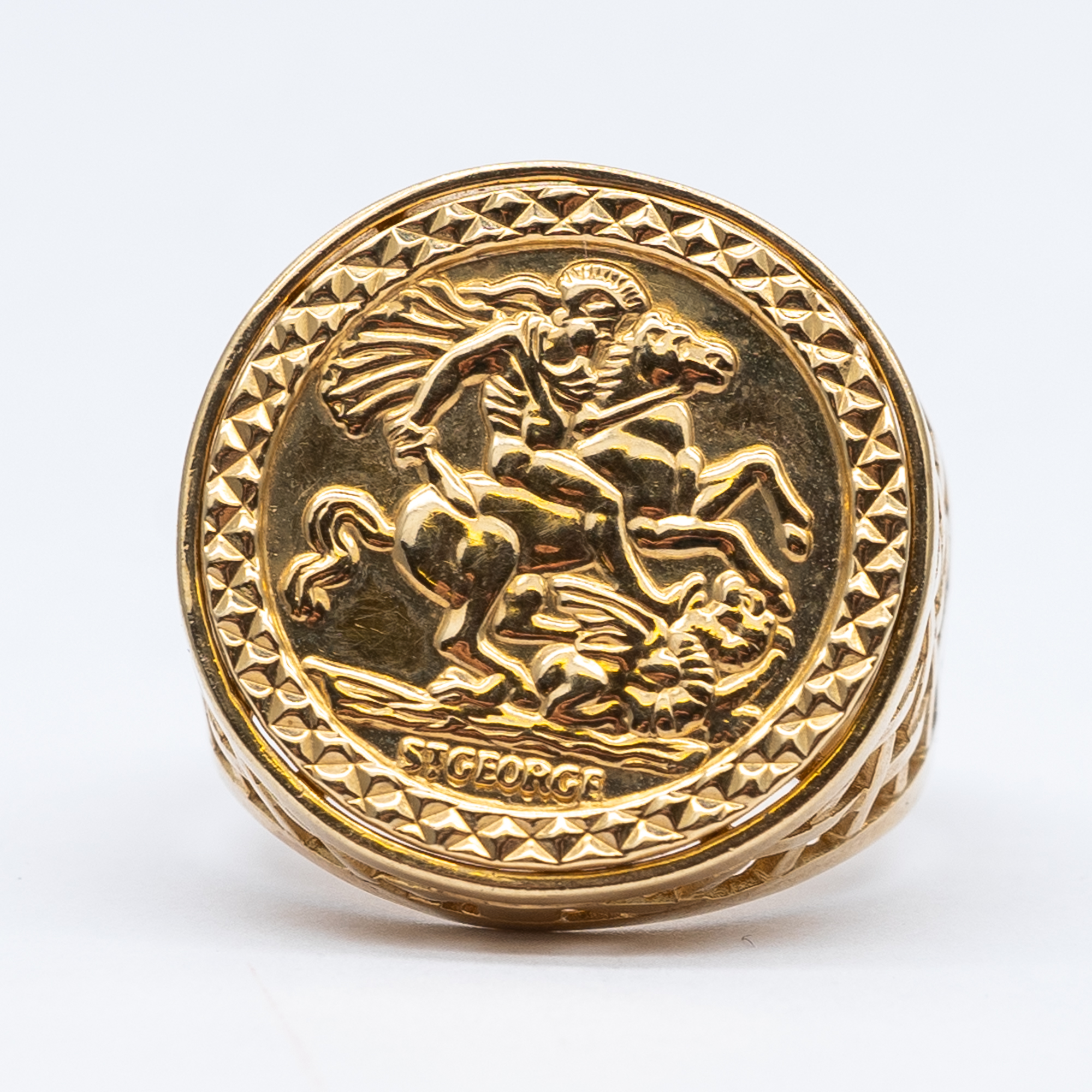 A 9ct yellow gold St Christopher gents ring