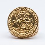 A 9ct yellow gold St Christopher gents ring