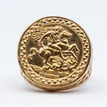 A 9ct yellow gold St Christopher gents ring