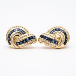 A pair of 14ct yellow gold diamond and sapphire earrings