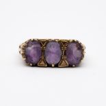 A 9ct yellow gold 3 stone amethyst ring