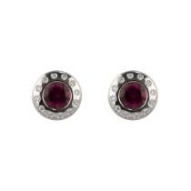 A pair of 18ct white gold round pink tourmaline and diamond stud earrings