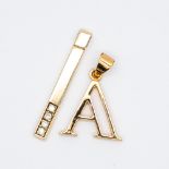 A 9ct yellow gold cz pendant and a letter A 9ct yellow gold pendant