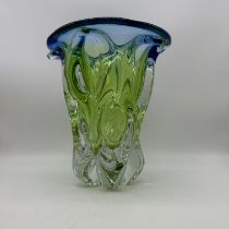 A Bohemian blue green glass vase by Josef Hospodka