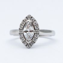 A platinum marquise halo diamond ring