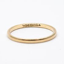 A 9ct yellow gold 2mm D shaped wedding band