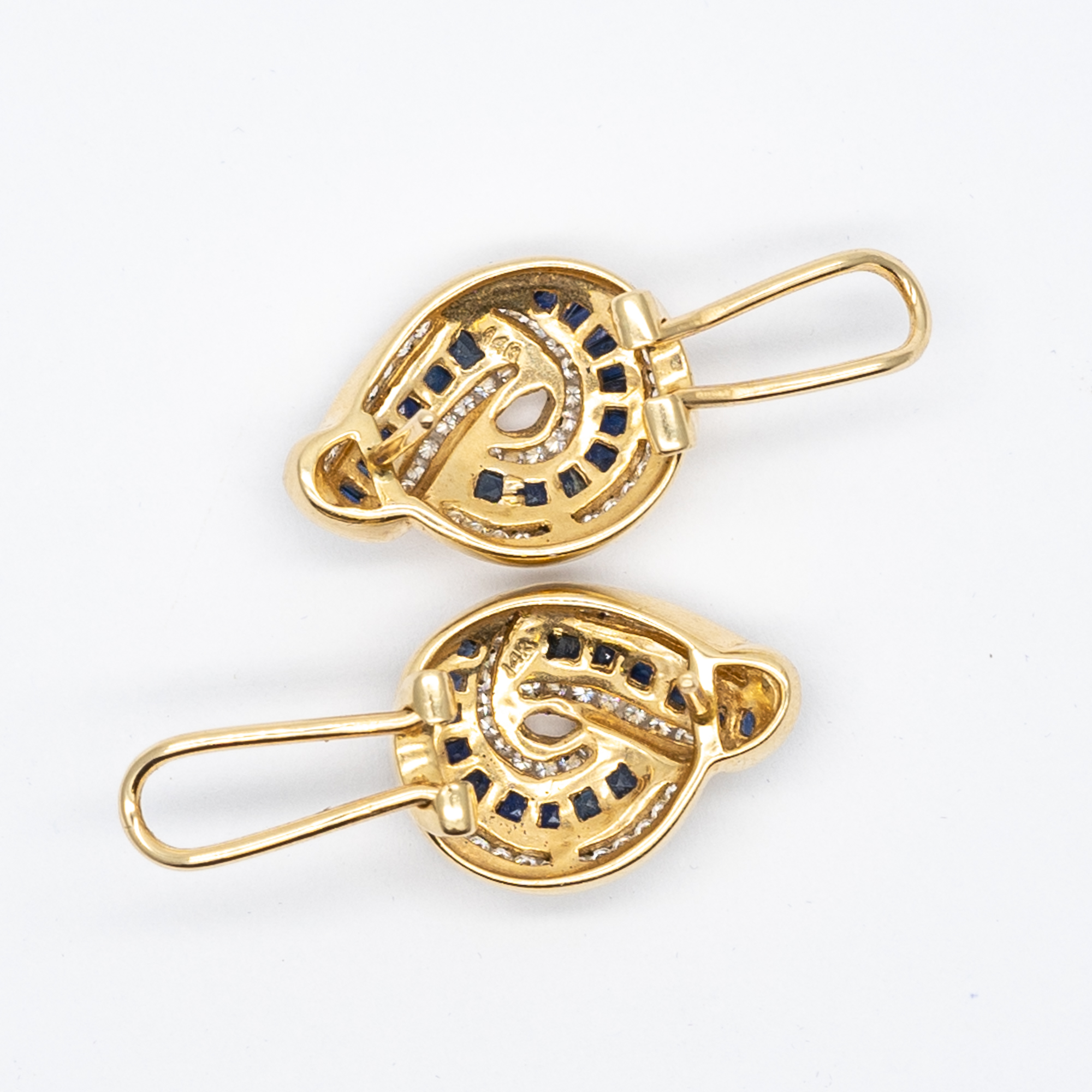 A pair of 14ct yellow gold diamond and sapphire earrings - Image 4 of 5
