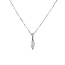 An 18ct white gold single marquise + round brilliant diamond pendant