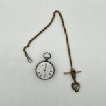 A silver pocket watch and a gold plated albert chain