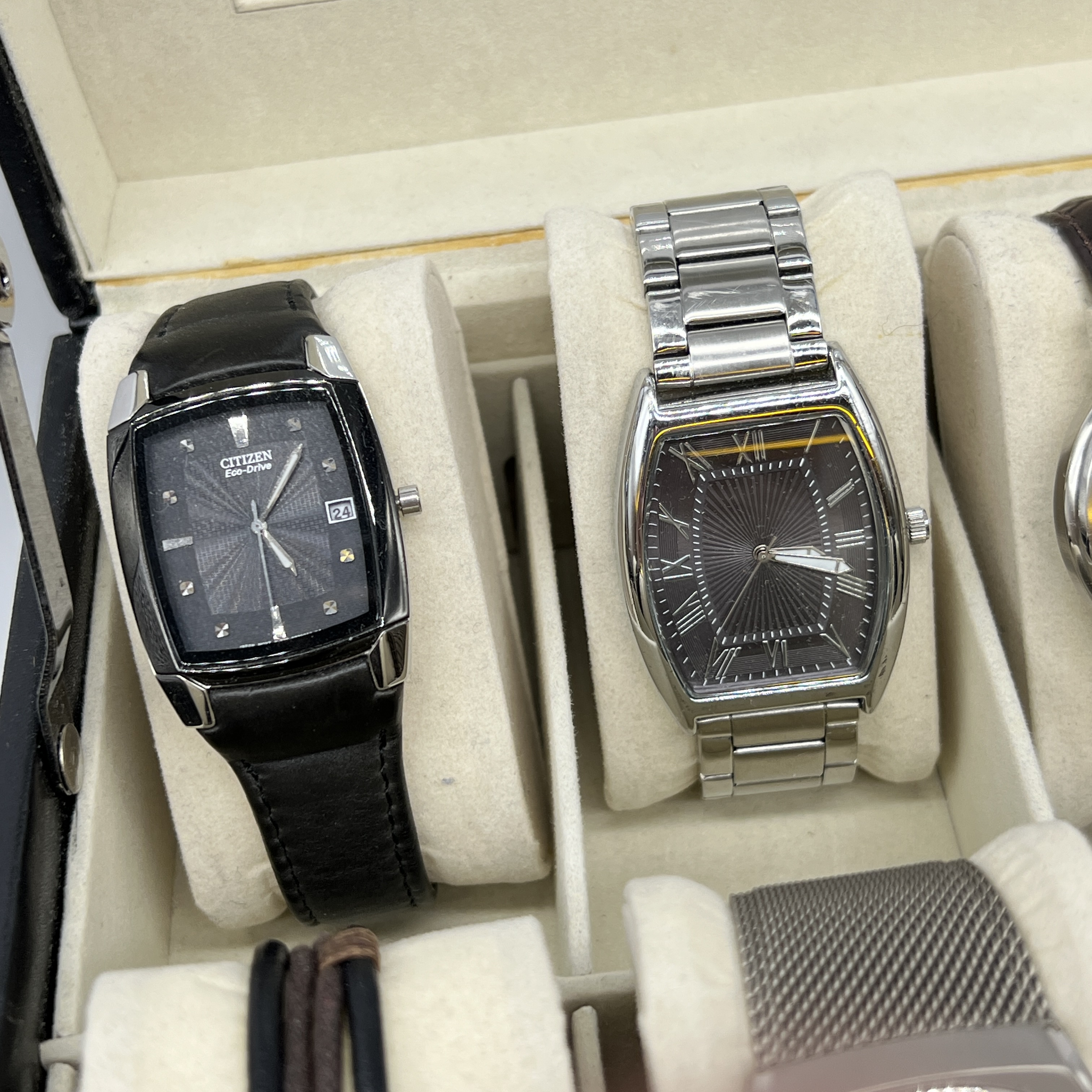 A black leather stitched case with watches and bracelets - Image 7 of 10