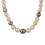 An 18ct yellow gold South Sea pearl necklace with diamond ball catch