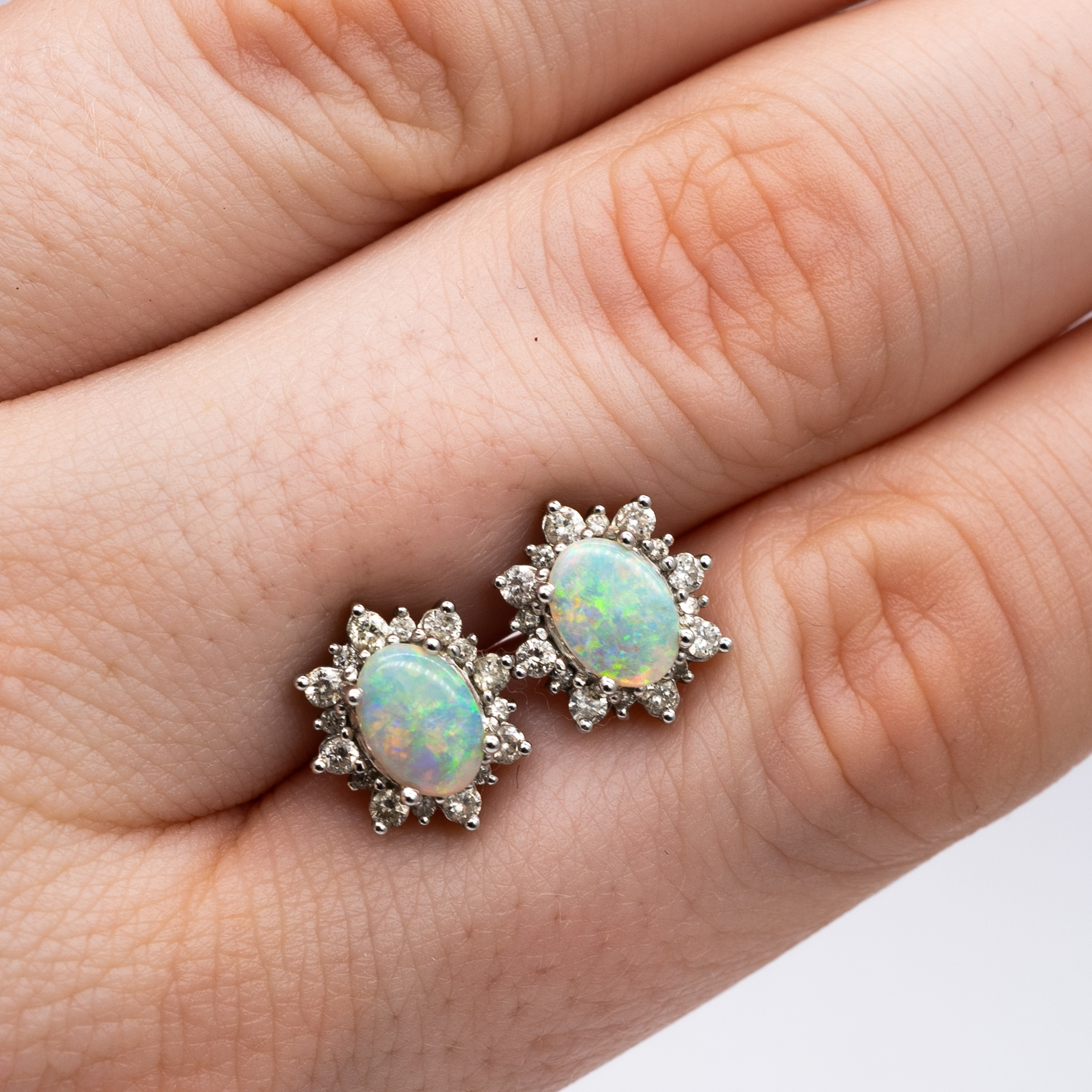 A pair of 18ct white gold opal and diamond earrings - Image 6 of 6
