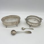 2x silver butter dishes and 2 silver mustard spoons