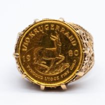 A krugerrand 1980 1 10th of an ounce gold ring