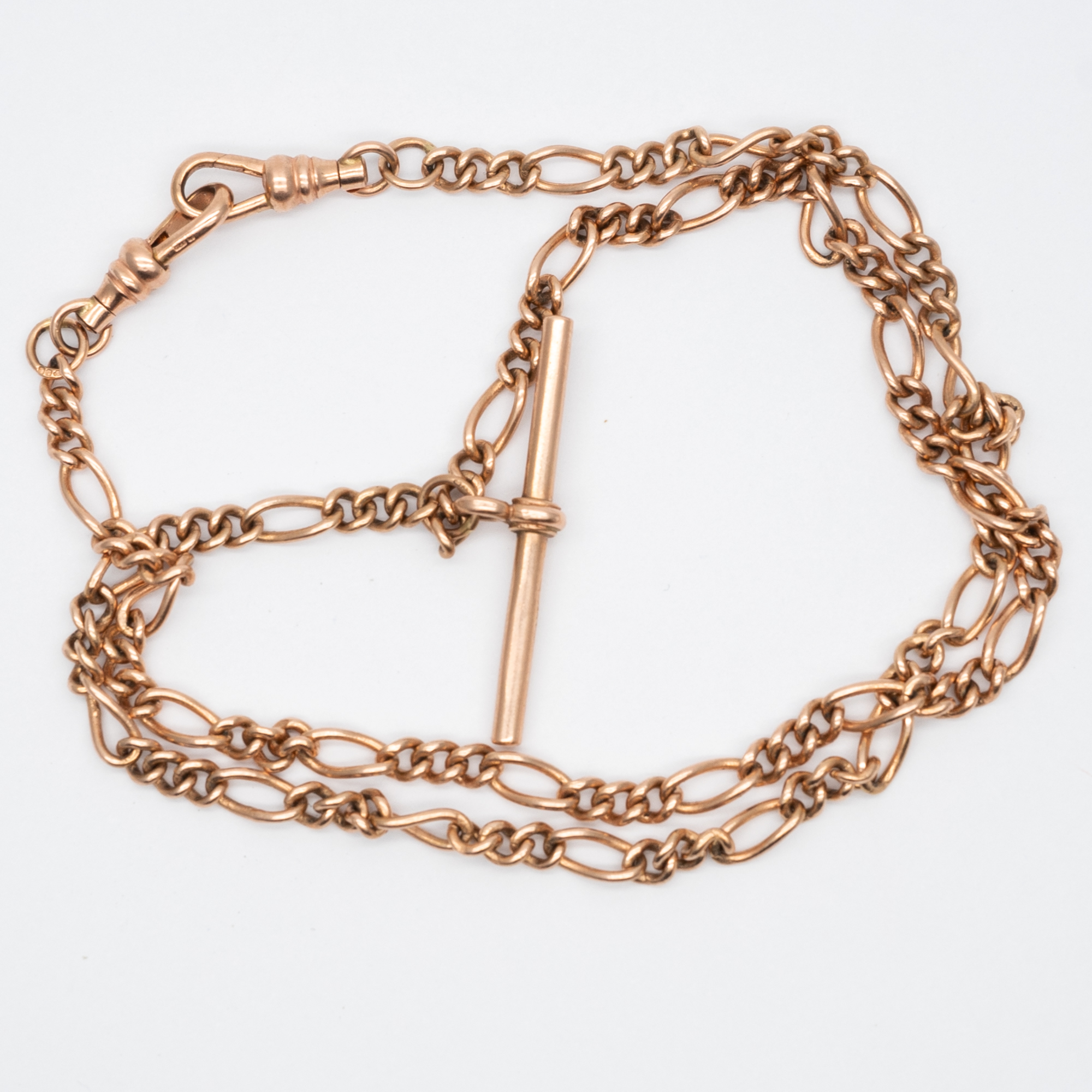 A 9ct rose gold solid linked albert chain