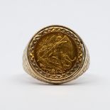 A 9ct yellow gold St George coin ring