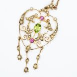 A 9ct yellow gold Victorian pendant seed pearl and peridot