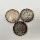 3x double florin silver coins