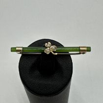 A 9ct yellow gold Jade & seed pearl brooch