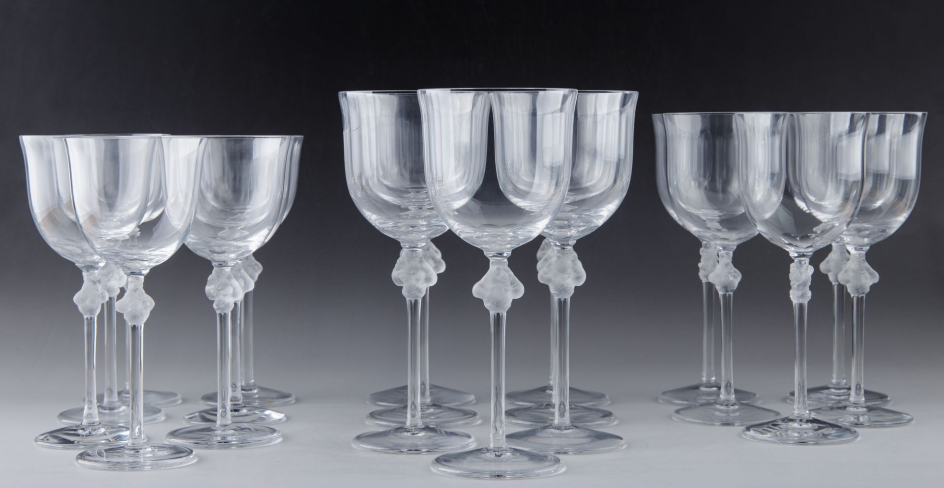 Lalique, 21 Gläser, Modell 'Roxane', 20. Jh.
