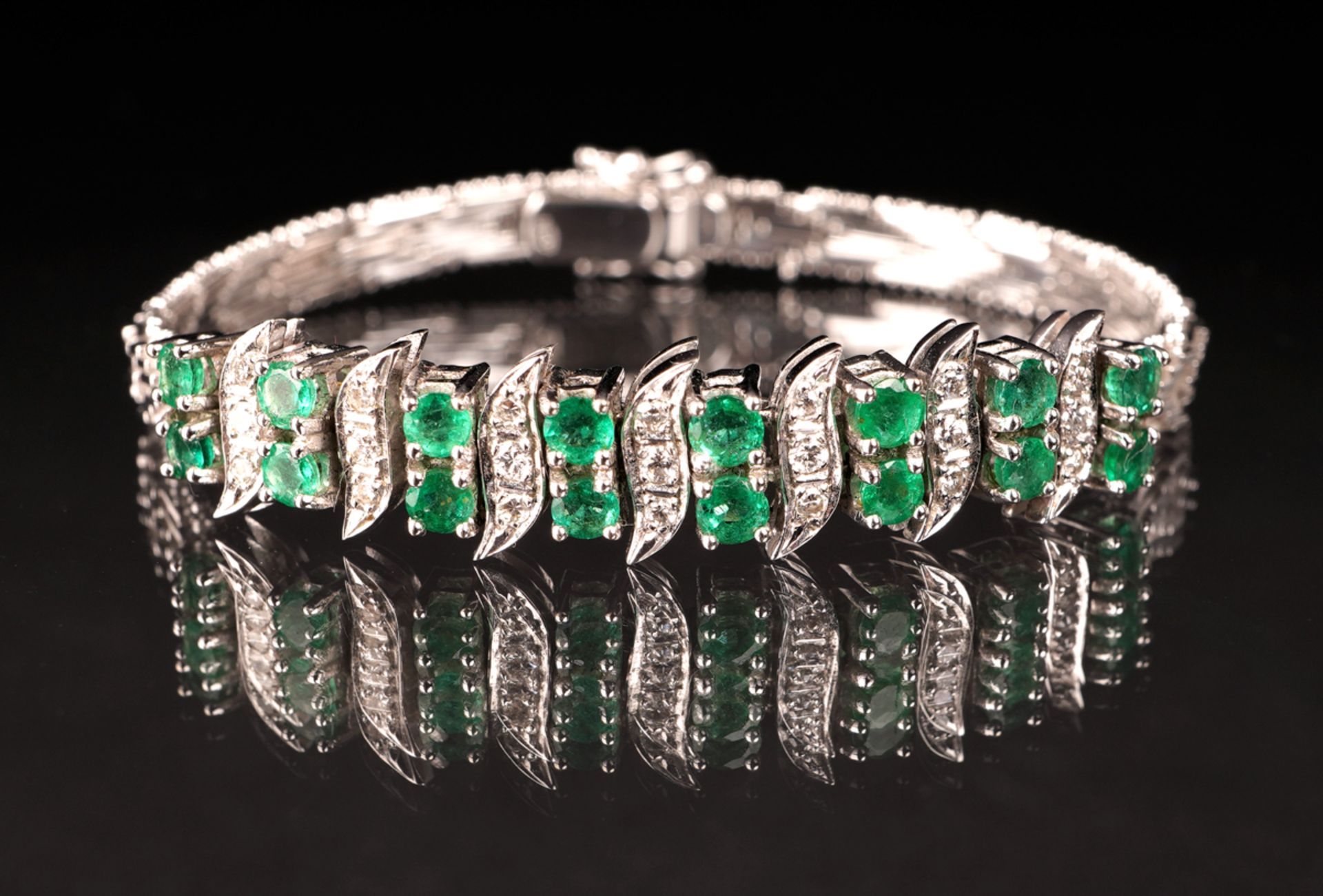 Armband mit Smaragd- und Diamantbesatz, WG 585 - Bild 2 aus 5