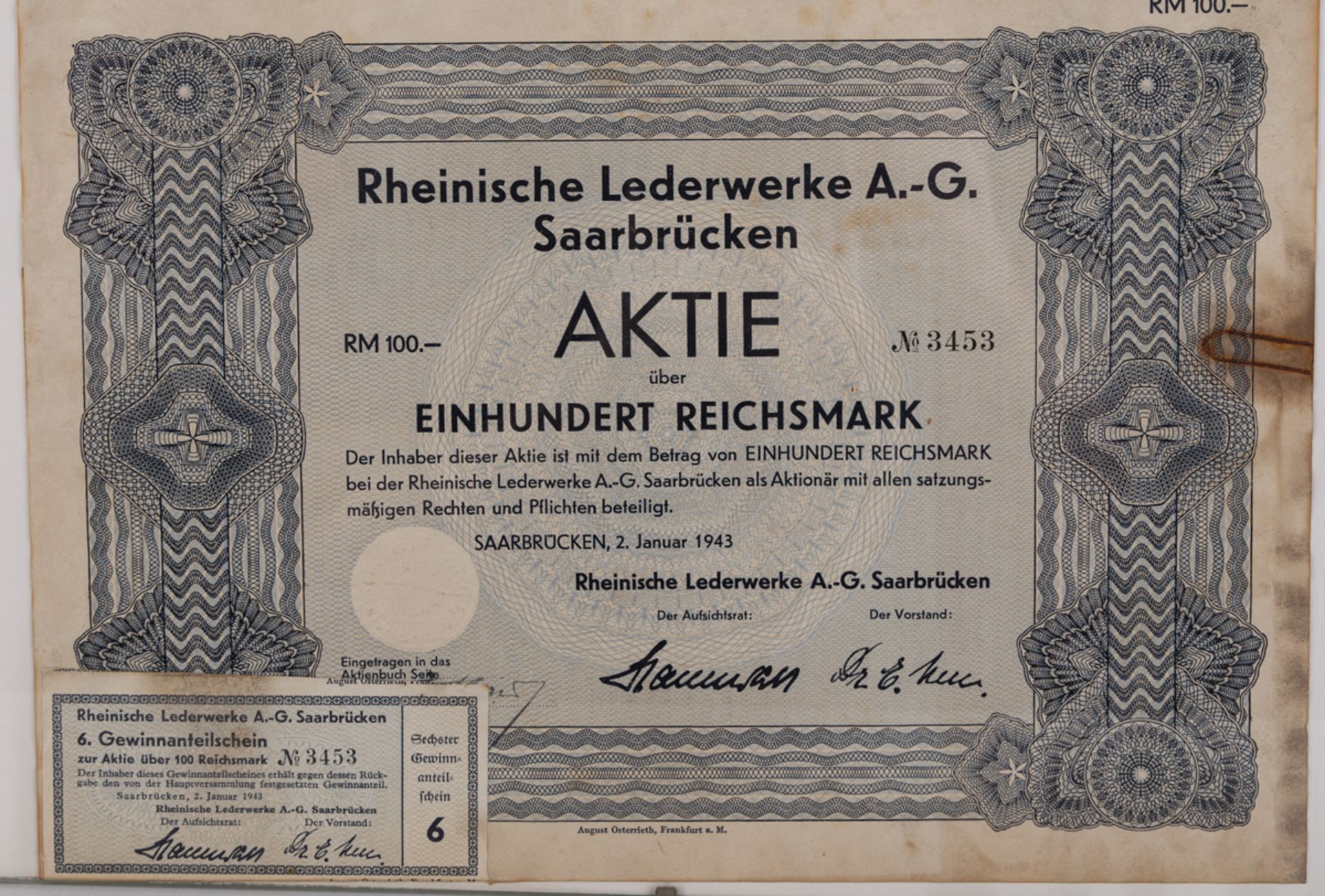 Aktien und Gewinnanteilscheine, Rheinische Lederwarenwerke A.-G. Saarbrücken - Bild 3 aus 4