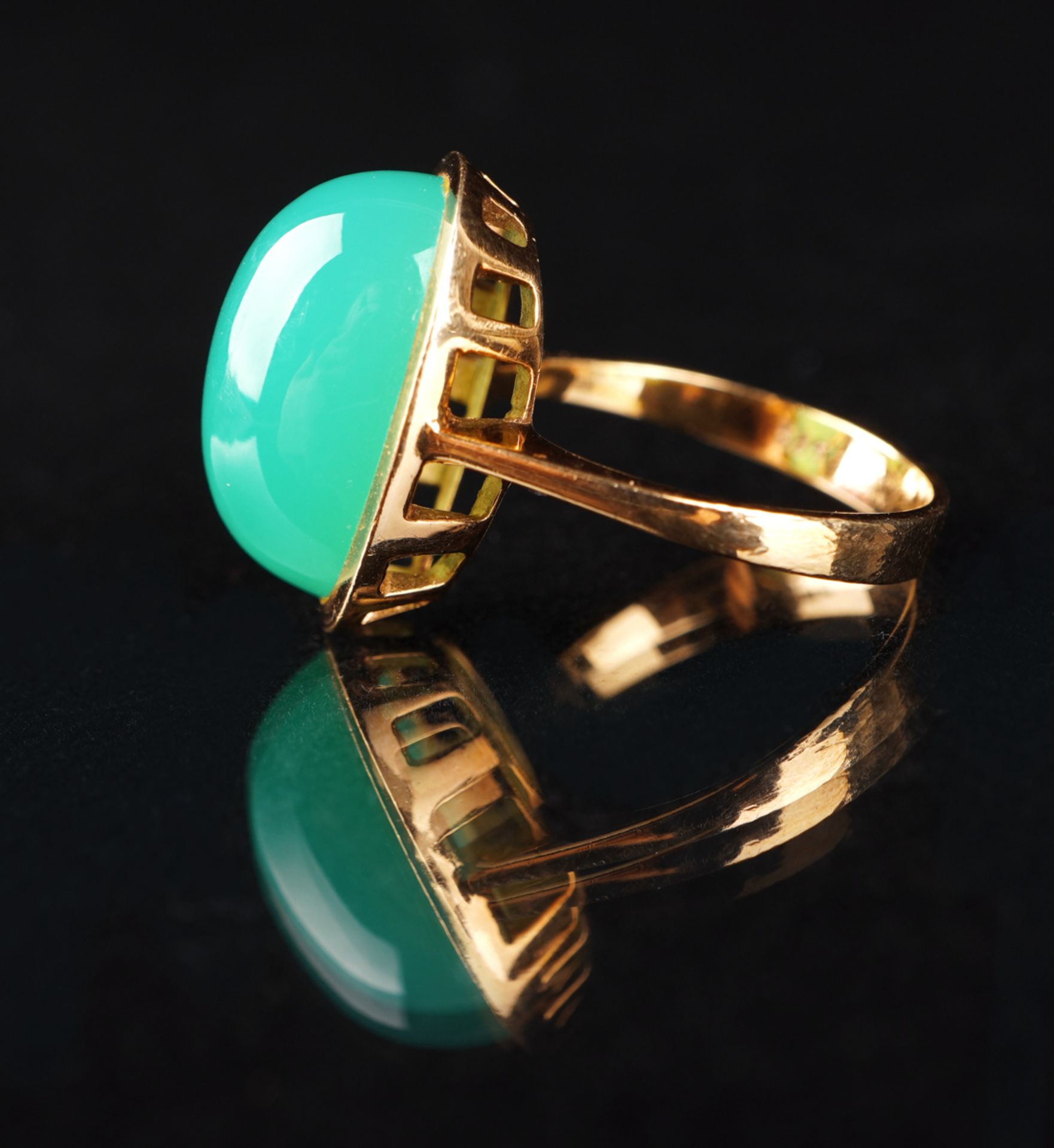 Ring mit Chrysopras, GG 585 - Bild 3 aus 5