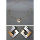 bicolores Collier und Ohrstecker mit Brillantbesatz, Pt950/GG750