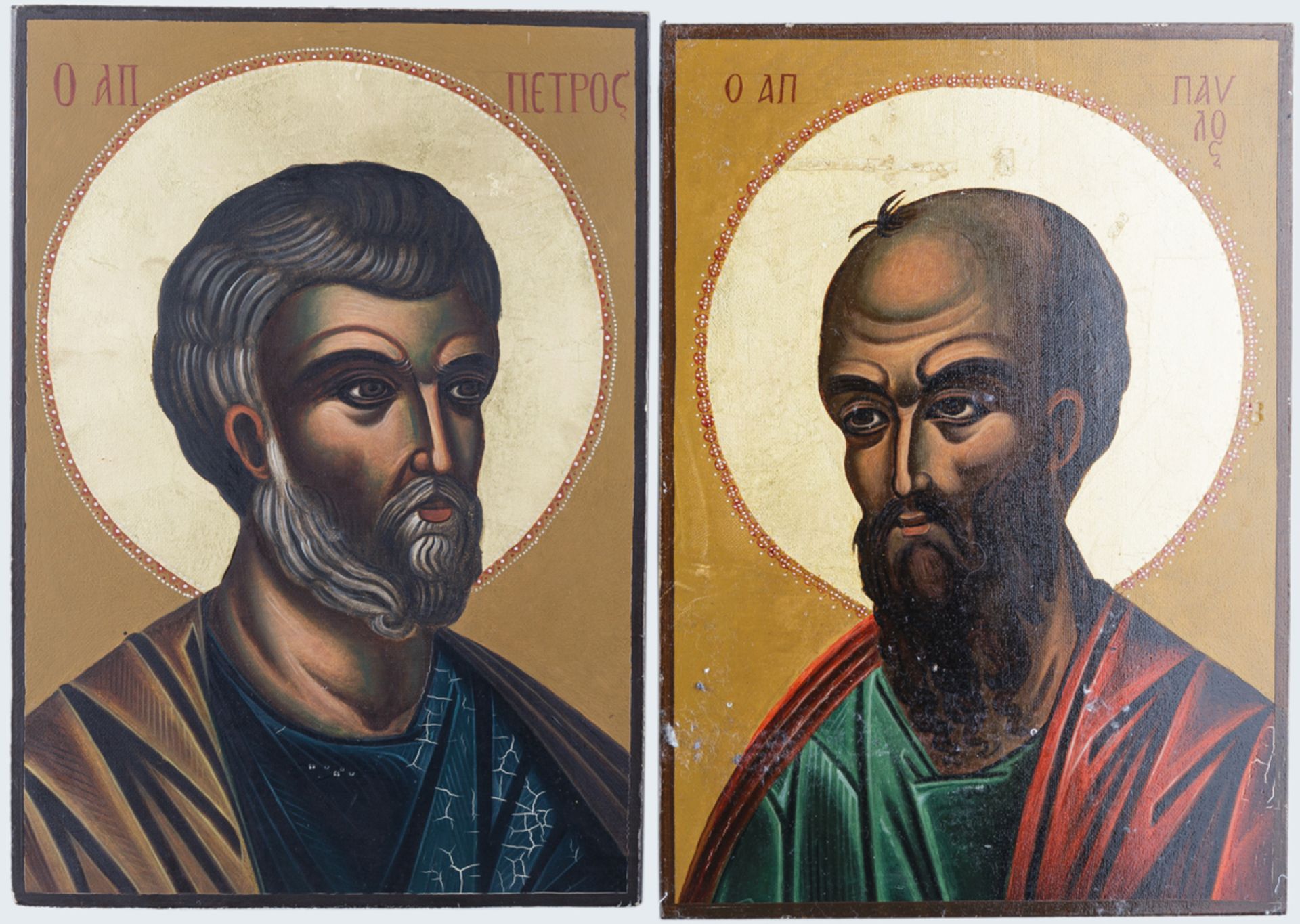 Paar Ikonen, Apostel Petrus und Apostel Paulus, Griechenland, 20. Jh.